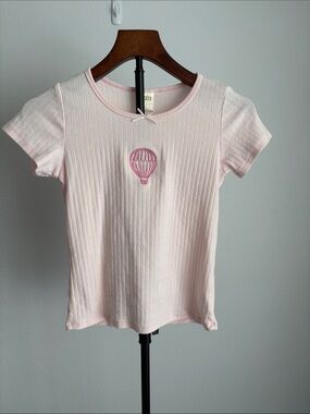 Wicked Light Pink Ribbed Short-Sleeve Tee with Hot Air Balloon Detail